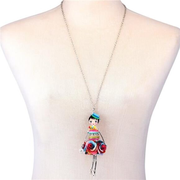 Handmade Paris Doll Necklace Crystal Dress Pendant, Flower Fashion Jewelry Gift - Picture 6 of 7
